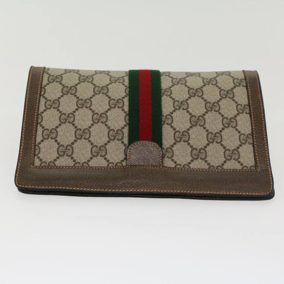 GUCCI GG Canvas Web Sherry Line Clutch Bag Beige Red Green 89.01.001 Auth yk7287 - Picture 5 of 16